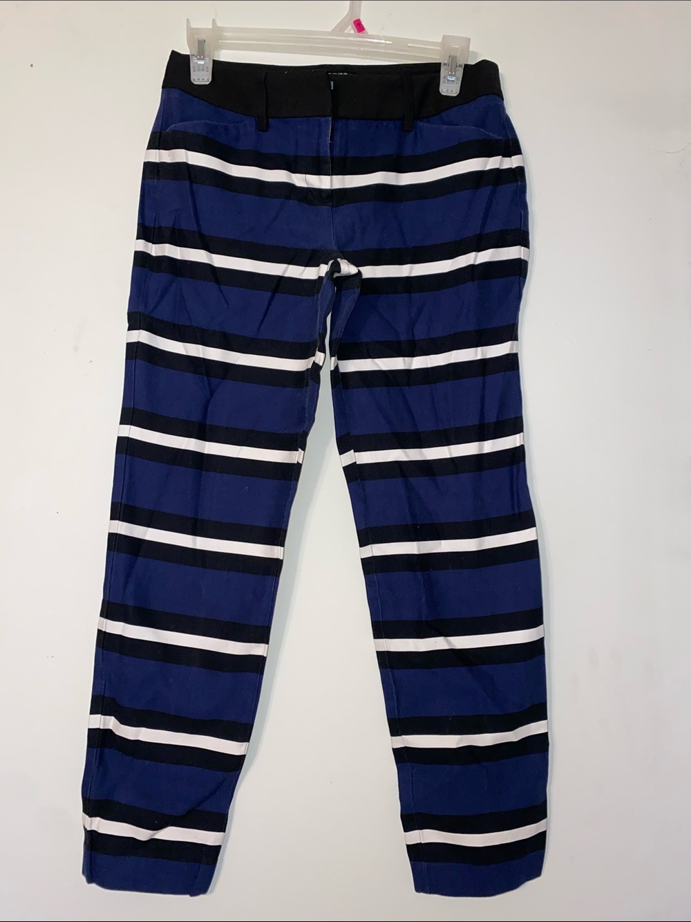Express Blue, Black & White Striped Cropped Pants